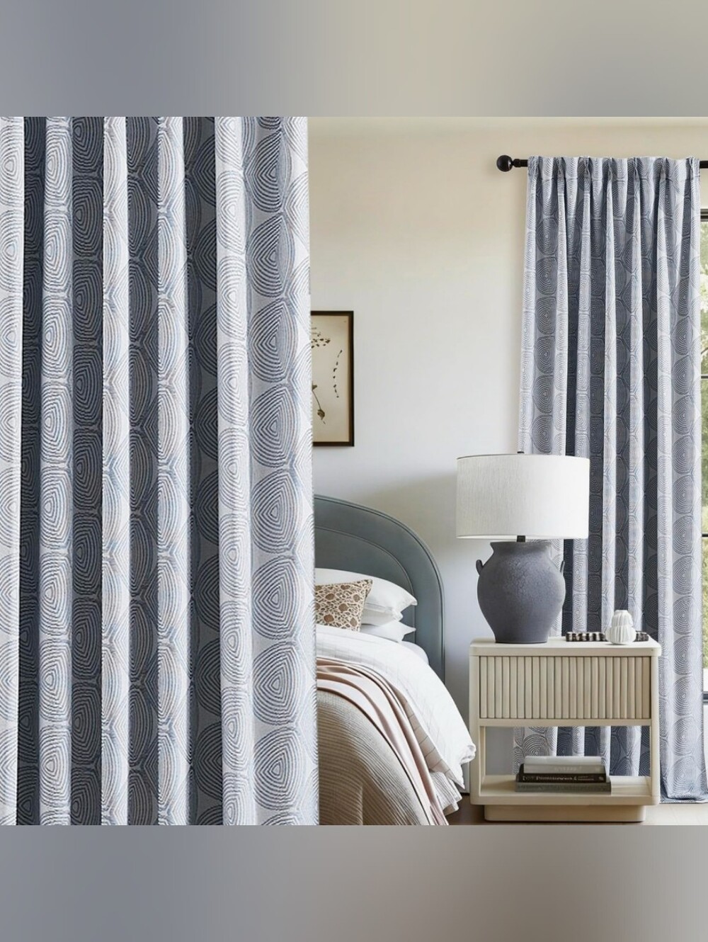 Room Darkening Geometric Pattern Back Tab Curtains, 2 Panels